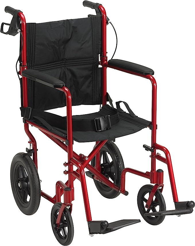 Lightweight Expedition Aluminum Transport Chair Drive Medical EXP19LTRD Red