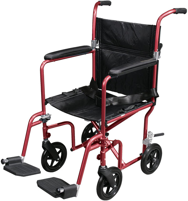 Flyweight Lightweight Transport Wheelchair with Removable Wheels, Red Sommi Medical Equipment