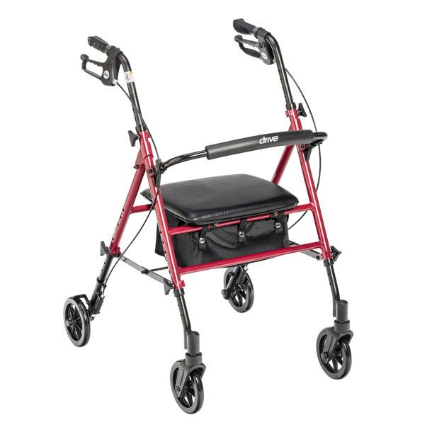 Adjustable Height Rollator Rolling Walker with 6" Wheels Drive Medical RTL10261RD Red