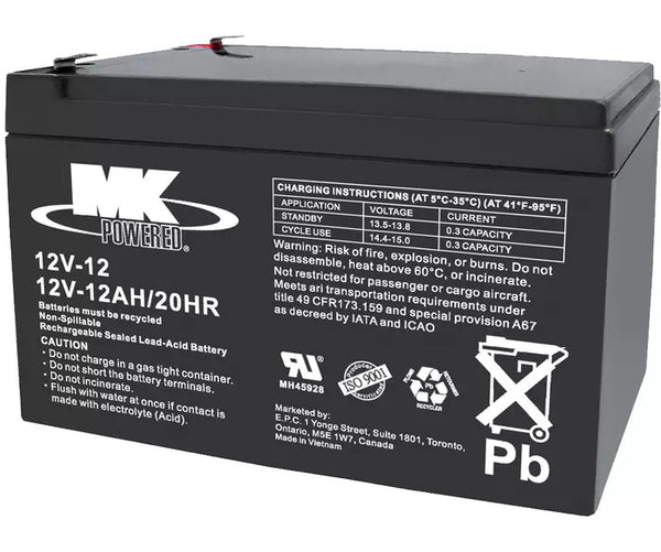 MK Powered 12V 12AH SLA Deep Cycle AGM Battery East Penn 12v-12